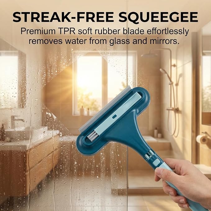 Window Screen Cleaning Brush, 2 in 1 Screen Cleaner Tool with Squeegee, Multi-Purpose for Patio, Door, Porch Screens (Blue)