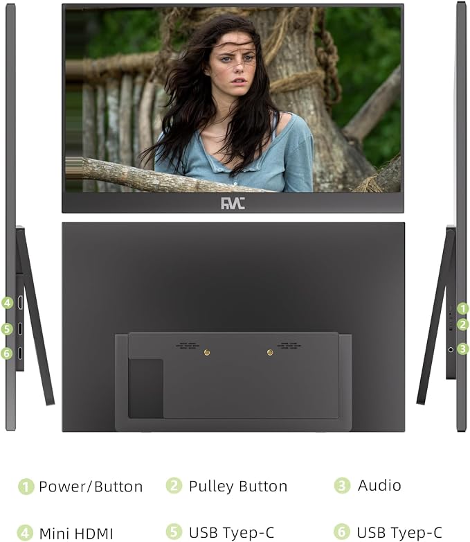 FMC Wireless Portable Monitor 1080P FHD 100% sRGB Display, Built-in Kickstand Second Screen, AirPlay Miracast Casting Portable Laptop Monitor for Home Office Use