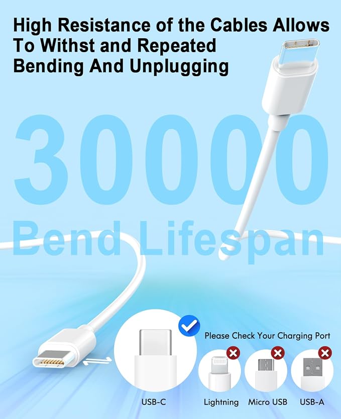 iPhone 17 16 15 Charger, 4 Pack 40W USB C Charger Dual Port Fast Charging Block (4-Pack 6 ft USB C to C Cable Cord Included) for iPhone 17 16 15 Pro Max/15Pro/15/15Plus,iPad
