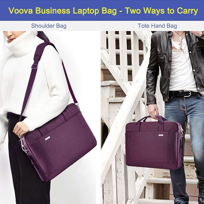 Voova Laptop Bag Case 17 17.3 Inch Computer Sleeve Messenger Bag with Shoulder Strap Expandable Waterproof Large Capacity Business Briefcase for Work Travel Fit 17-18” Laptop, Women Ladies, Purple