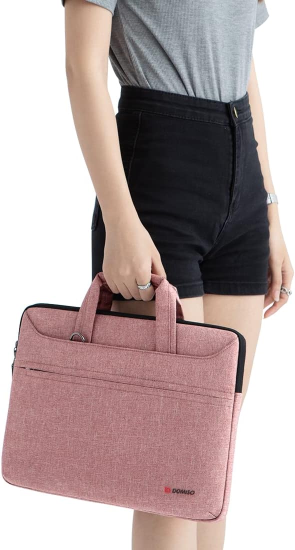 DOMISO 14 inch Laptop Messenger Shoulder Bag Tote Bag for Women for Men,Business Travel Work Computer Bag Chromebook Case Briefcase,Compatible with 15 inch MacBook Air/Pro,14 inch HP Dell ASUS,Pink