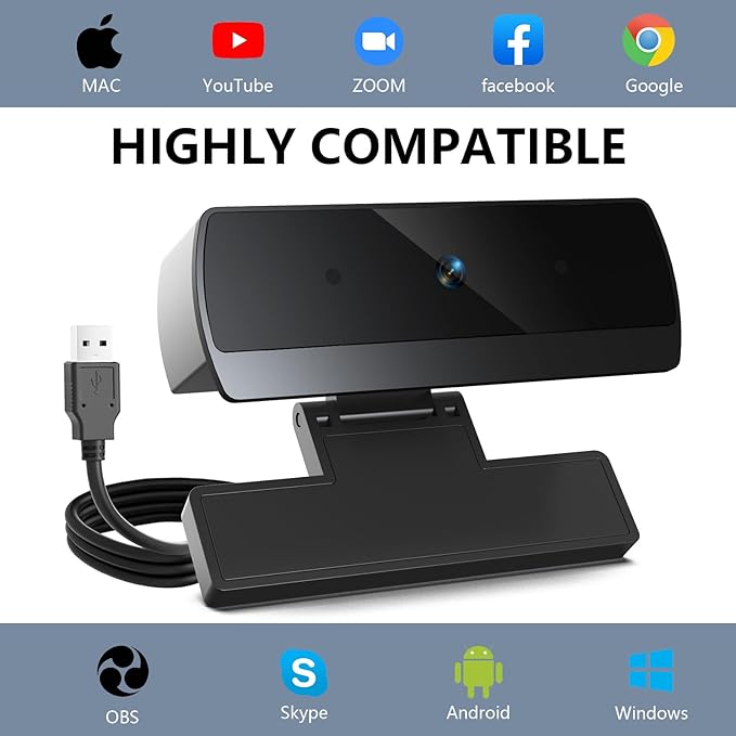 HD 1080p Webcam with Microphone, USB Computer Web Camera, Streaming Camera, Noise Reduction, Auto Light Correction, Plug & Play for PC/Laptop, Works with Zoom, Skype, Teams