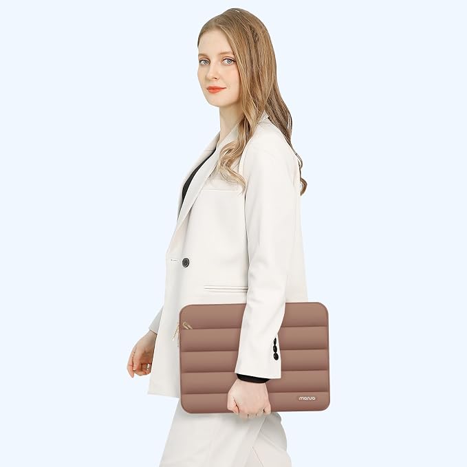 MOSISO Laptop Case 16 inch, 15-15.6 inch Puffy Laptop Sleeve Compatible with MacBook Pro 16 M5 M4 M3 M2 M1, HP Dell ASUS Acer Toshiba Lenovo, Polyester Horizontal Bag with Small Case, Mocha