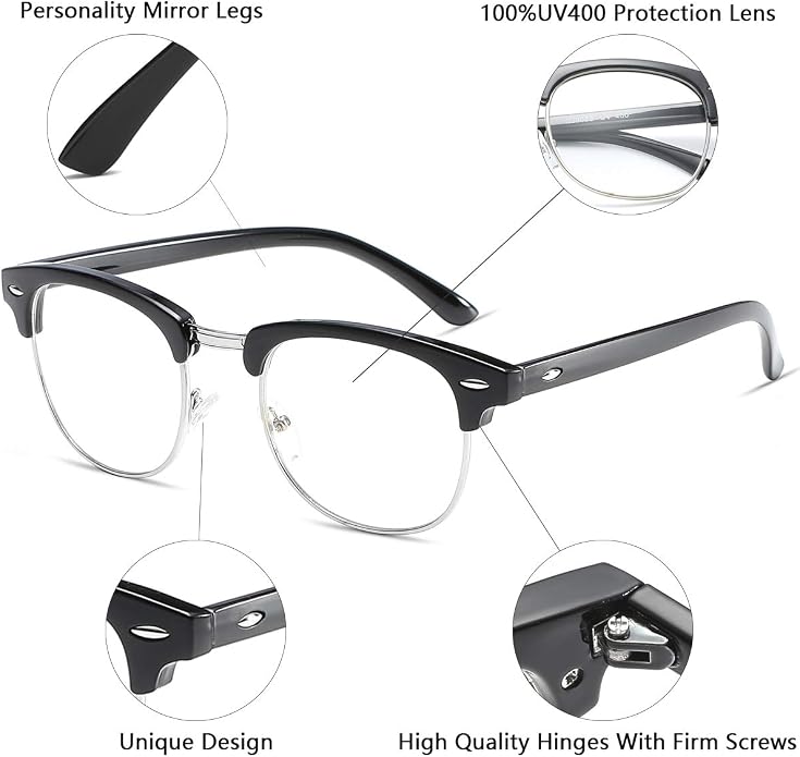 Fashion Vintage Classic Semi-Rimless Half Frame Clear Lens Glasses