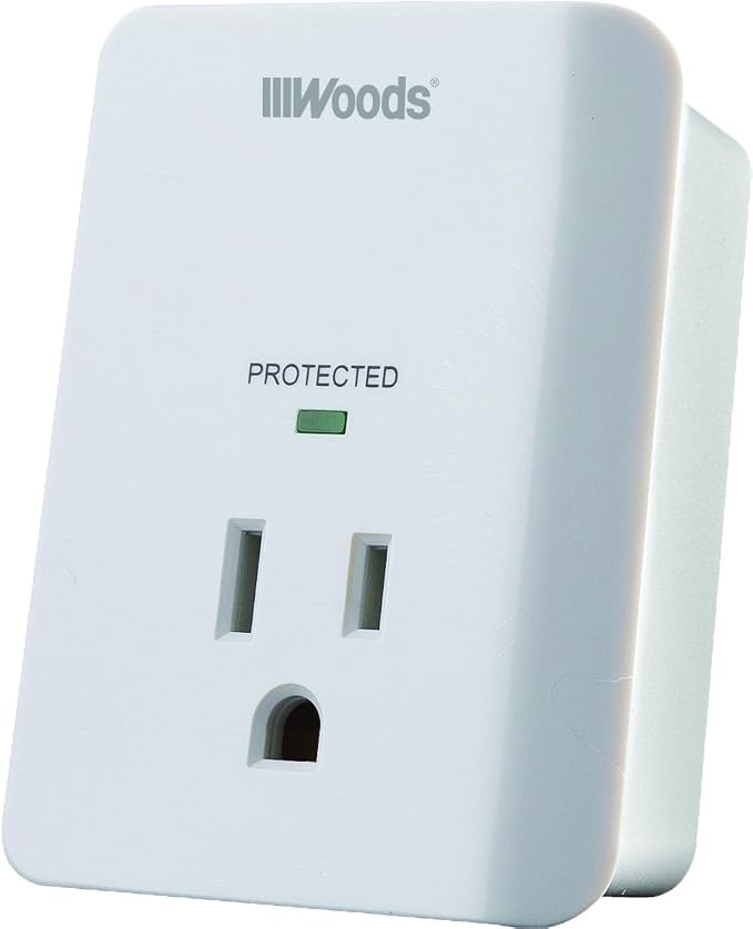 Southwire Woods Surge Protector - 1 Outlet - 1080J Appliance Surge Protection - LED Indicator Light and Alarm - Slim Space Saving Design - White - cULus Listed