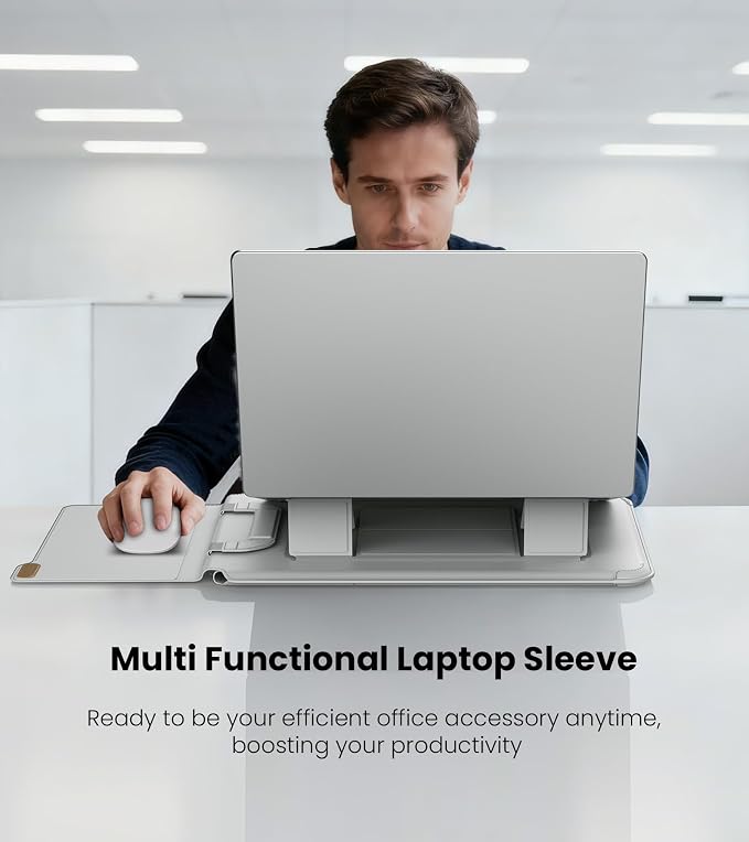 Nillkin 16 inch Laptop Sleeve with Handle (4-in-1), 2 Stand Modes, MacBook Sleeve with Adjustable Stand & Mouse Pad, Slim Laptop Case 16 inch for Samsung/Surface/HP/Chromebook/Dell 13-16'', Gray