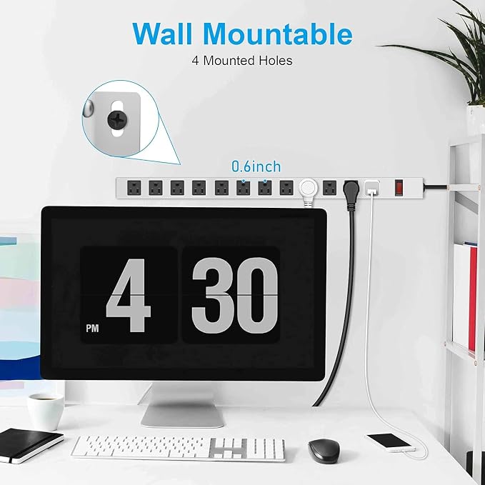 JUNNUJ Metal 12 Outlet Power Strip, Mountable Heavy Duty Power Strip, 1200J Surge Protector Wall Mount Screws Outlet with Switch, Gaming Desk Strips Wide Spaced 15A 125V 1875W, 15 FT 14AWG Power Cord