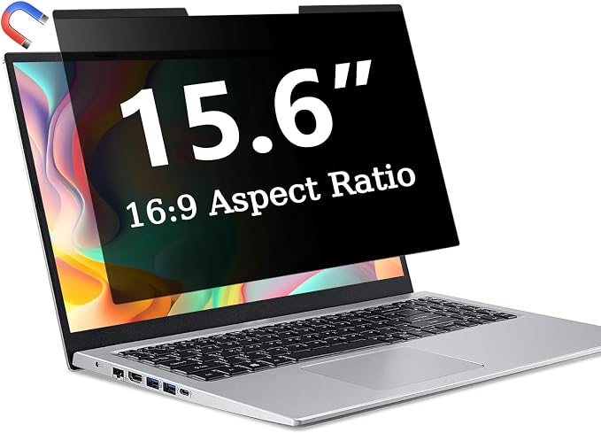 ZOEGAA Magnetic Laptop Privacy Screen 15.6 Inch 16:9, for HP Dell Acer Asus Samsung Lenovo Thinkpad, Removable Privacy Screen Laptop, Anti Spy, Anti Glare, Blue Ray Reduction