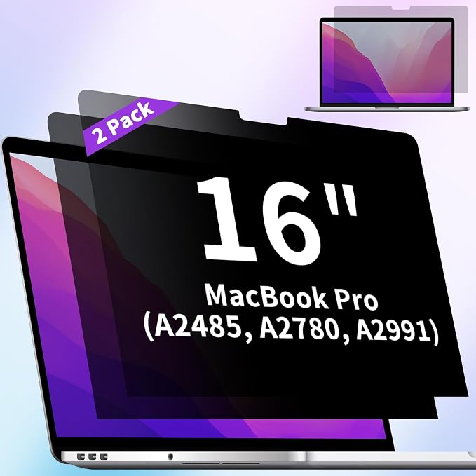 2 Pack Privacy Screen Compatible with MacBook Pro 16 Inch Screen Protector (2021-2024, M1, M2, M3, M4), Anti Blue Light Glare & Anti Scratch Computer Privacy Shield for Mac Pro 16.2"