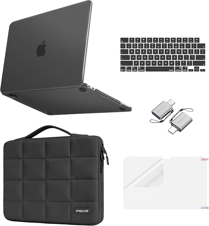 MOSISO Compatible with MacBook Neo Case 13 inch 2026 Release A3404, Seamlessly Closes Scratches & Fingerprints Resistant Hard Shell&Sixteen Grid Puffy Bag&Keyboard Skin&Type C&Screen Film, Black