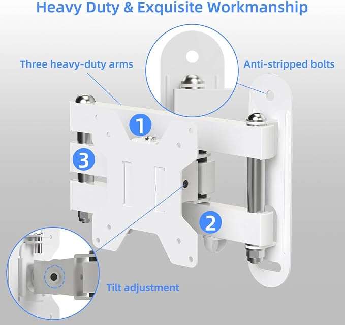 Suptek Full Motion TV Wall Mount Bracket for Most 13-30 inch TVs and Monitors, Flat and Curved TVs up to 28.66lbs, Tilt Swivel and 16.5 inch Extension, Max VESA 100x100mm, White, MA2776W