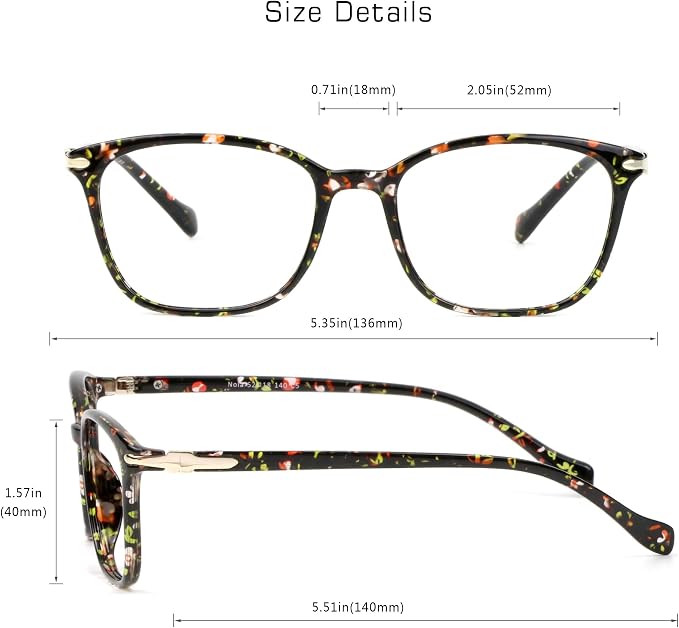 VisionGlobal Blue Light Blocking Glasses for Women, Anti Eyestrain, Computer Reading, TV Glasses, Stylish Square Frame, Anti Glare(Floral,No Magnification)