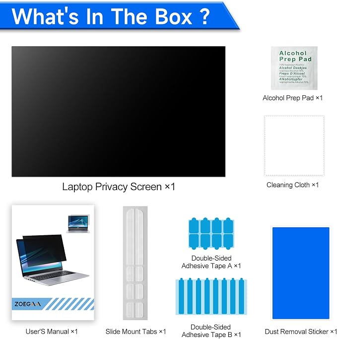 ZOEGAA 4-way 360° Privacy Screen For 14 Inch 16:9 Laptop That Screen Size is 12.2 in Wide and 6.8 in High. Removable Privacy Screen For Laptop Monitor, Anti Glare And Blue Light, Compatible With HP Dell Lenovo Asus Samsung Acer Thinkpad
