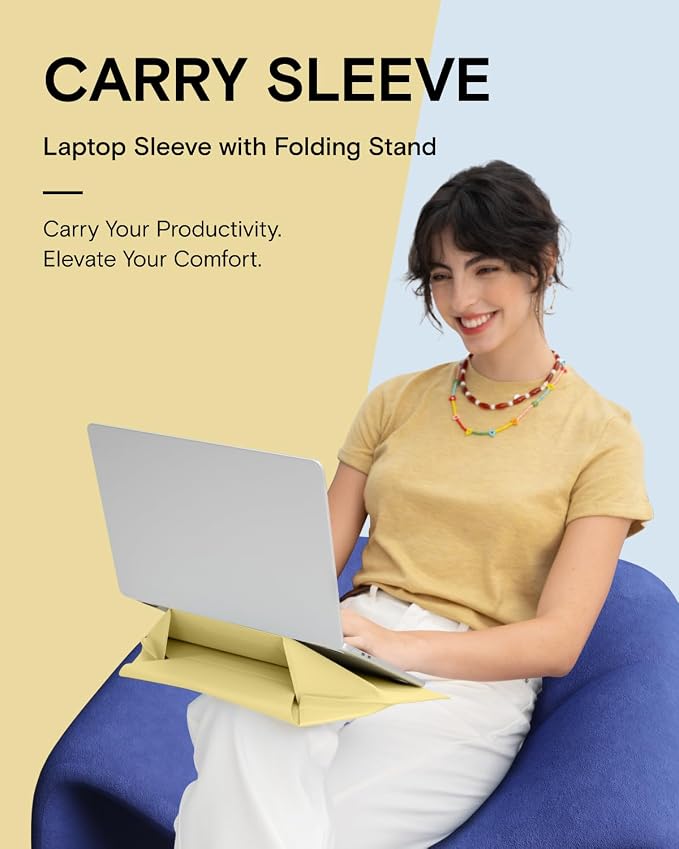 MOFT Laptop Carry Sleeve, 2-in-1 Laptop Bag & Stand for 14" MacBook Air/Pro & Dell/HP/Lenovo/Asus, Stylish Slim Computer Sleeve Bag with Expandable Storage for Computer Accessories, Panna Cotta