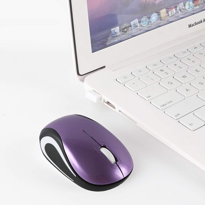 elec Space Mini Small Wireless Mouse for Kids Children 3-7 Years Old Child Size Optical Portable Mini Cordless Mice with USB Receiver for Laptop Computer (Purple)