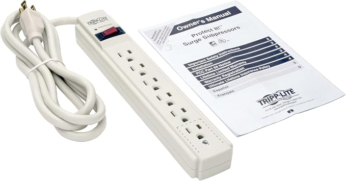 Eaton Tripp Lite Series 6-Outlet Surge Protector Power Strip, 6ft Extension Cord, 900 Joules, 15A Circuit Breaker, White, Lifetime Manufacturer's Warranty & 20,000 Insurance (TLP606)