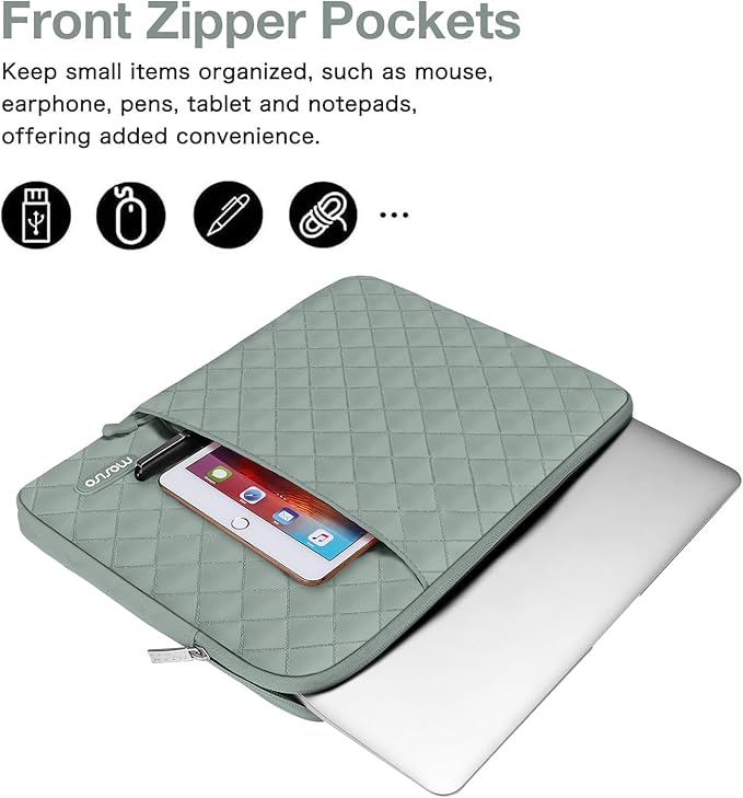 MOSISO Laptop Case 13.3 inch, 13-13.3 inch Laptop Sleeve Compatible with MacBook Air/Pro 13 / Pro 14, HP Dell Acer ASUS Lenovo,Square Quilted Vertical Computer Bag with Pocket&Small Case,Antique Green