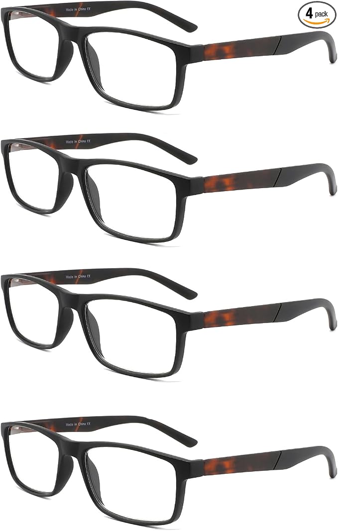 Blue Light Blocking Reading Glasses 4 Pack Computer Readers for Women Men,Anti Glare UV Ray Filter Eyeglasses… (4pack-black/tortoise, 2.50)