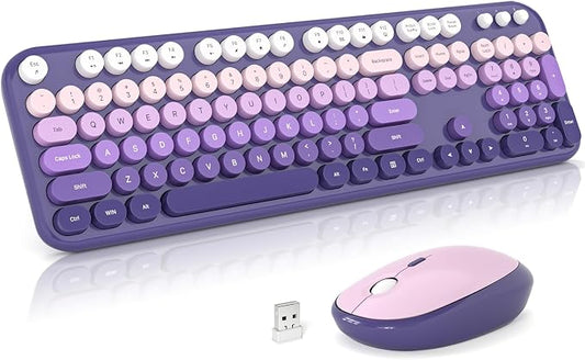 MOFII Wireless Keyboard and Mouse Combo, 2.4GHz Retro Typewriter Keyboard Full Size, Quiet Click Mouse, USB Receiver Plug and Play, for PC, Laptop, Desktop, Windows (Purple Gradient)