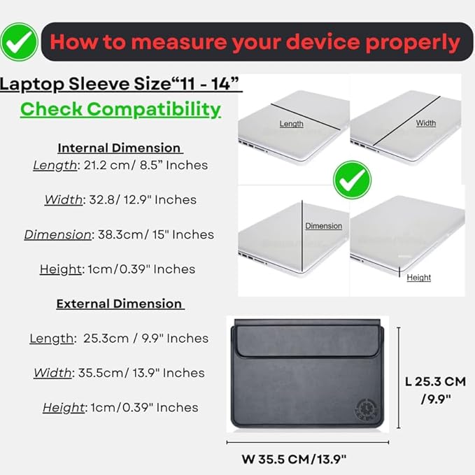 Brown Laptop Sleeve 11-13.3 Inch ONLY MacBook Air 13.3" 13.6" Pro 13.3" A1466 A1932 A2179 A2337 A2681 A3113 Dell XPS 13 HP EliteBook 830 Lenovo Yoga Pro Business, Not for 14-16”