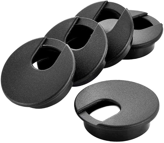 2 Inch Desk Grommet (50mm) - 5 Pack Black Plastic Cable Management Kit, Wire Covers for Cords Pass Through Computer Table, Office Desk Hole Cover for TV Stand & Workstation