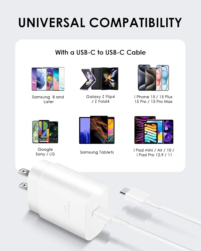 AISNI USB C Charger, 2 Pack 25W Type C Charger Fast Charging with USBC Chargers Cable 6 FT Android Phone Charge for Galaxy S25/ /S24/S23+/S22/S21/S20/Phone 17 16 15 Pro Max 16 15 Plus-White