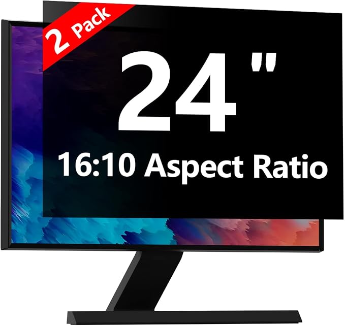 RedANGEL 【2-Pack】 24 Inch Computer Privacy Screen for 16:10 Monitors with Anti-Spy Anti-Glare Filter, Blue Light Blocking & Eye Protection, Removable Anti-Scratch HD Clarity Screen Protector