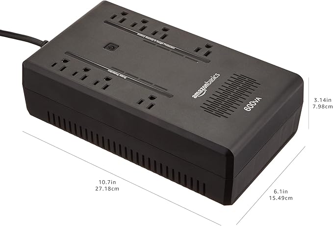 Amazon Basics UPS Battery Backup & Surge Protector, 600VA/360W, 8 Outlets, Standby Uninterruptible Power Supply, Power Outage Protection, Compact Design, Black