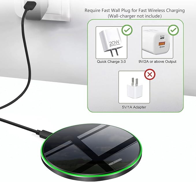 20W Fast Wireless Charger Pad with USB-C for Samsung Galaxy S25/S24/S23/S22/Note 20/Buds/Buds +,Pixel 8/7,Wireless Phone Charge Station Compatible with iPhone 17/16/15/14/13/SE/X/AirPods etc