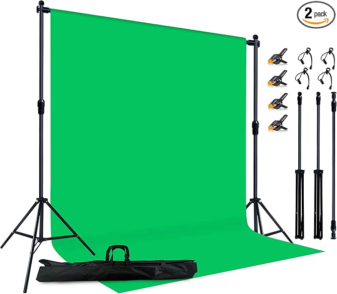 2-in-1 Green Backdrop Stand Kit - 6x9 ft Green Backdrop with 6.5x6.5ft Portable Photography Stand for Video Streaming,Zoom Meetings,Parties,Anti-Wrinkle Polyester Fabric