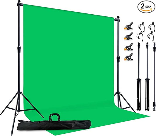 2-in-1 Green Backdrop Stand Kit - 6x9 ft Green Backdrop with 6.5x6.5ft Portable Photography Stand for Video Streaming,Zoom Meetings,Parties,Anti-Wrinkle Polyester Fabric