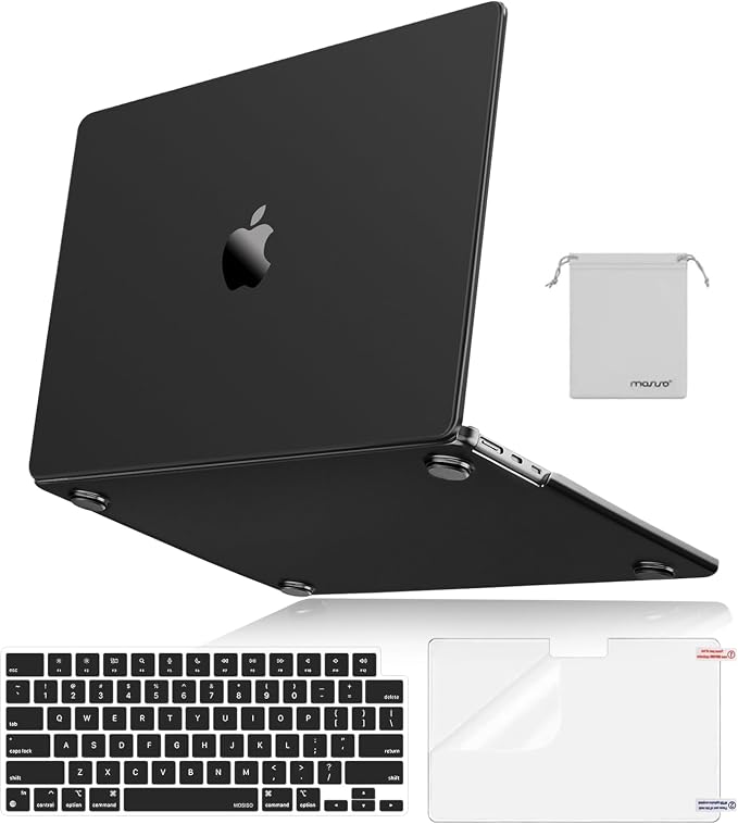 MOSISO for MacBook Air 15 inch Case M5 2026 M4 M3 M2 2025-2023 A3448 A3241 A3114 A2941, 4 in 1 Kit Seamlessly Closes Anti-Fingerprints Matte Hard Shell,Great for Business Travel Study, Black Clear