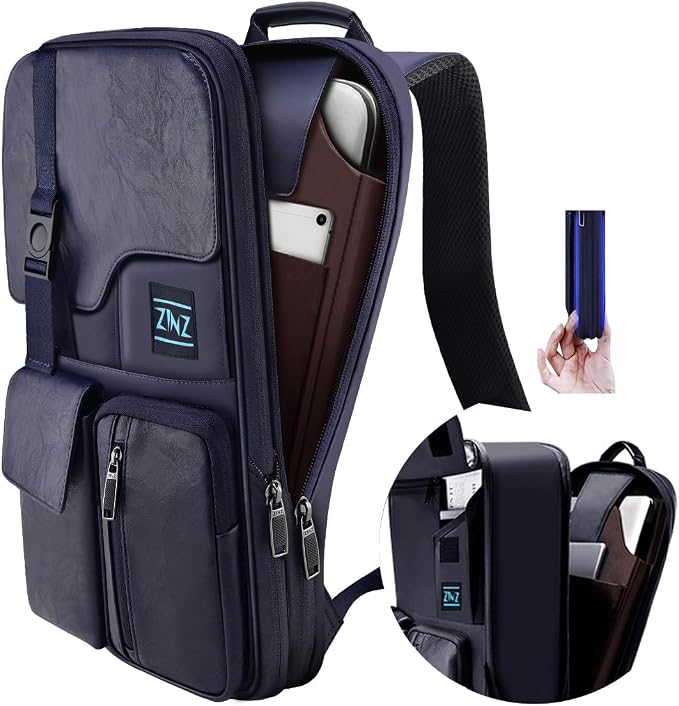 ZINZ Laptop Backpack 15 15.6 16 Inch, Expandable Computer Rucksack with Multi-Pockets Anti-Theft Travel Daypack for Men and Women,Blue