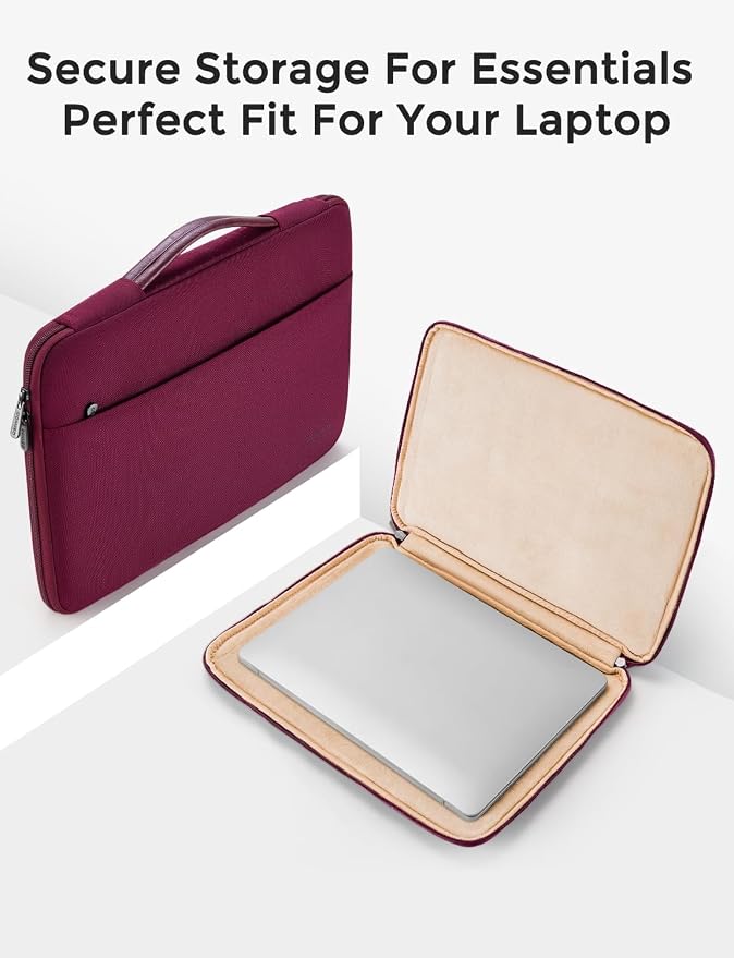 DOMISO 360 Protective Laptop Case 16 inch, 16 inch Laptop Sleeve Compatible with Mac Book Pro 16, Waterproof Computer Cases Bag with Handle,Wine