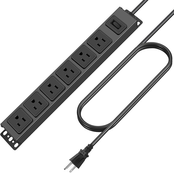 HHSOET Wall Mount Magnetic Power Strip, Under Desk 6 Outlet Mountable Socket, Metal Long Heavy Duty Surge Protector for Garage, Shop, Gaming Table Or Workspace, 15FT Extension Cord