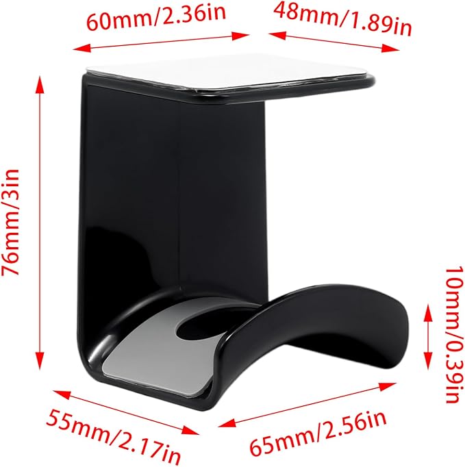 1Pcs Black ABS Plastic Headphone Stand Hanger, Hanging Headset Holder Hook Under Desk, Adhesive Earphones Hangers for Desk Headphone Hanger, Most Headphones and Controller