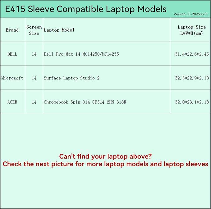 Smatree Elite Laptop Sleeve for 14 inch DELL Pro Max 14 MC14250/MC14255, Microsoft Surface Laptop Studio 2, Acer Chromebook Spin 314 CP314-2HN-318R, Protective Laptop Case with Pocket(E415)