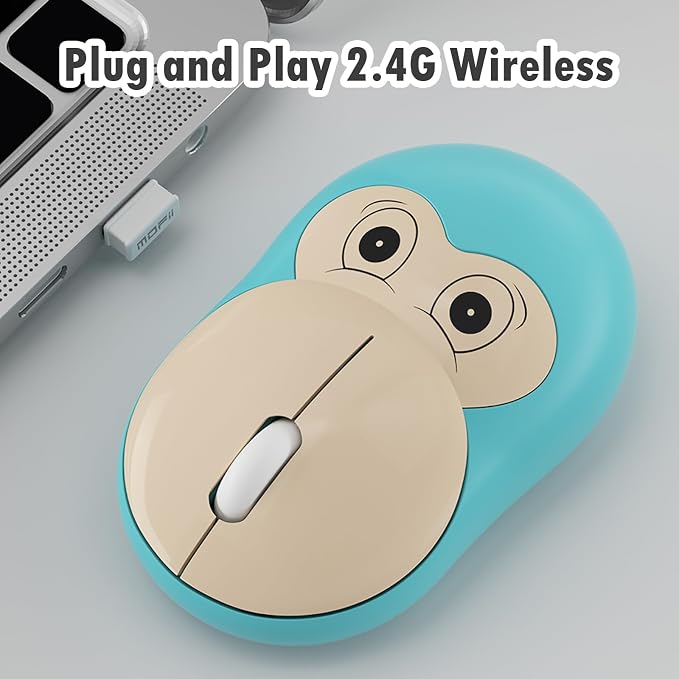 Lomiluskr Cute Monkey Wireless Mouse, Silent Mice, 2.4G Wireless Mice, Candy Colors, Kawaii Mouse for Girls and Kids (Red Monkey)