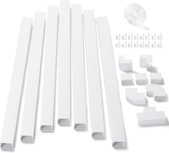 126in Cord Hider Kit, ZhiYo Wire Hiders for TV on Wall, Paintable Cable Management Kit, Wire Cover for Wall Mount TV, White Cable Raceway, Cord Cover Wire Management Kit, 8 x L15.7in W1.18in H0.67in