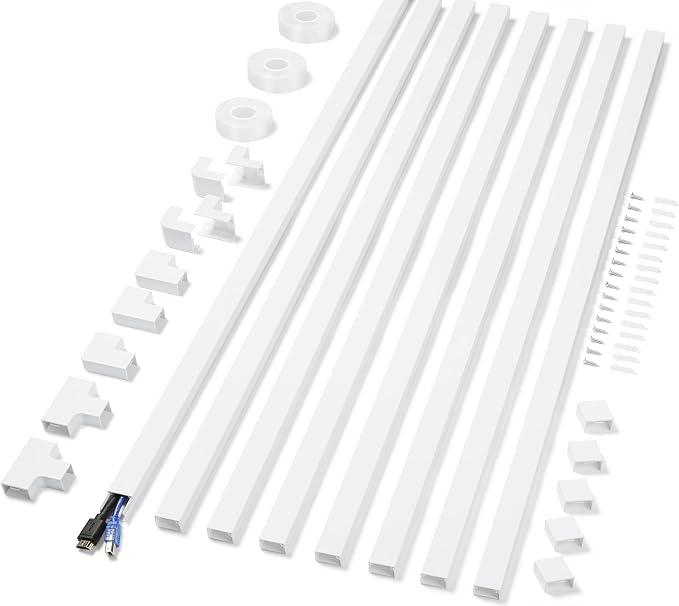 Cord Covers for Wires on Wall Extra-Long, 24ft TV Cord Hider Kit, Paintable Cable Management Concealer, TV Wire Hider for Wall, White Cable Raceway Channel, 8 x L36in x W0.95in x H0.55in