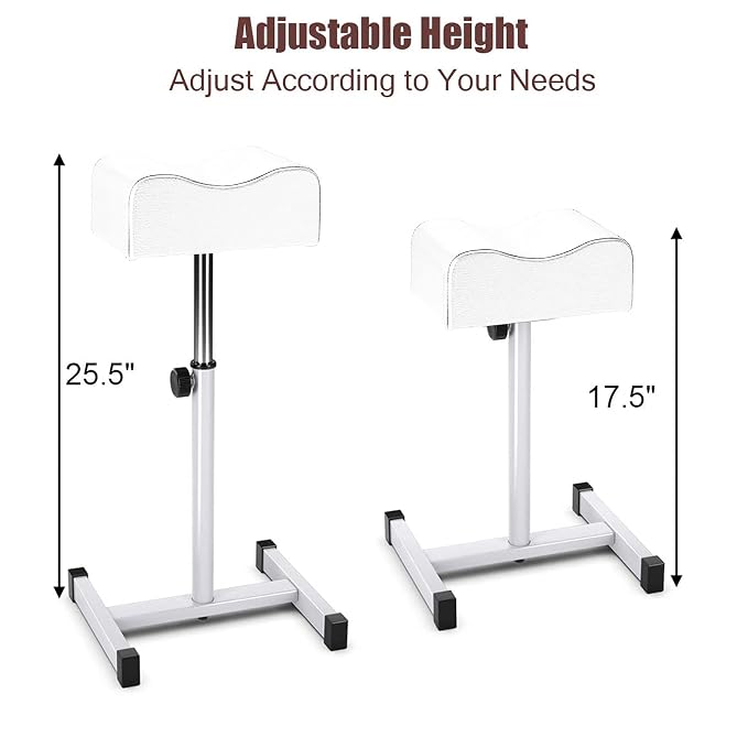 CHAOEEMY Pedicure Foot Rest,Adjustable Height Pedicure Stool,Pedicure Stand for Home Salon,Tattoo,Nail Tech(White)