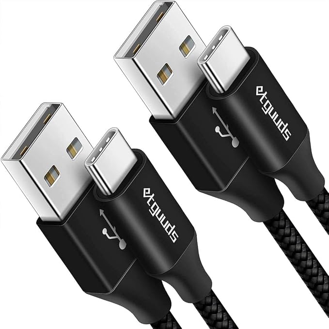 etguuds USB to USB C Cable 2ft, 2-Pack USB A to Type C Charger Cord Fast Charging for Samsung Galaxy A17 A16 A15 A26 A36 A56, S25 S24 S23 S22 S21 S20 S10 Note 20, for iPhone 17 16 15, Moto, Black