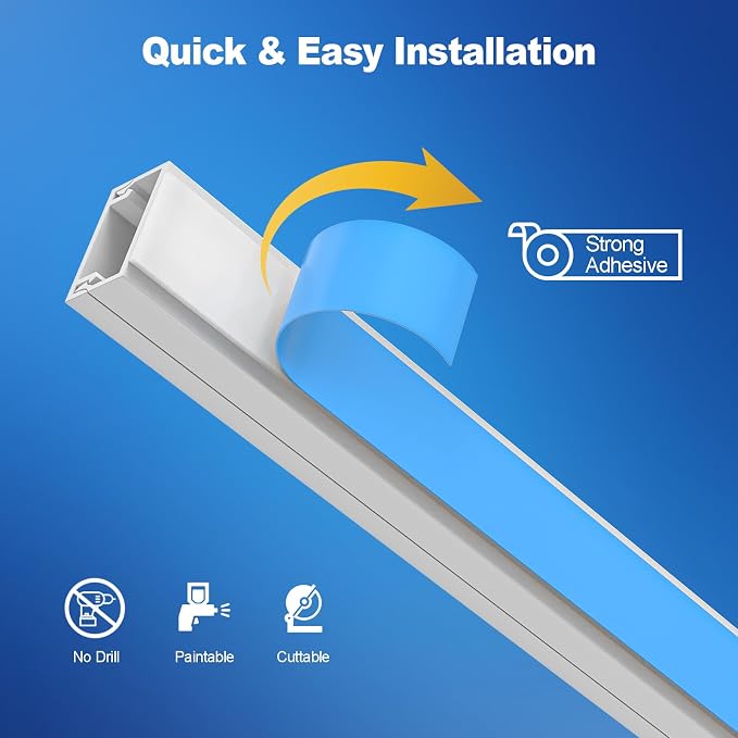 112in Cord Hider Kit, Cord Covers for Wires on Wall, Premium One-Cord Cable Hider, Paintable Cable Raceways, Self-Adhesive Wire hiders for TV, 8×L14in×W0.59in×H0.4in, White