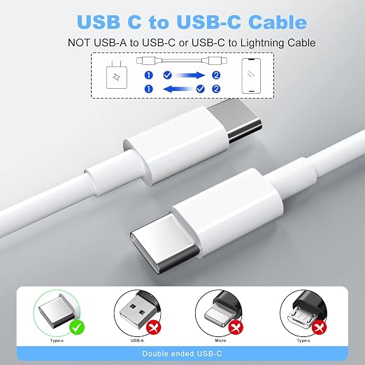 2Pack for Apple USB C to USB C Charging Cable 1ft 60W,Short Type C to Type C Fast Charger Cord,for iPhone16 E/17/Air/15/Pro/Plus/Pro Max,for MacBook Pro/Air,for iPad Pro12.9/11in,Air 4/5,Mini 6/7