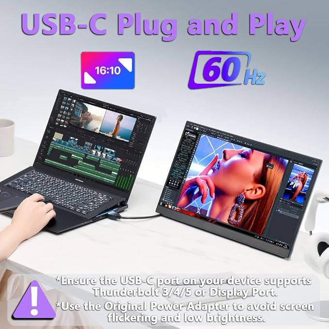 16" Portable Monitor 1200P 16:10 IPS Laptop Screen Extender, USB-C HDMI External Second Monitor with HDR, Built-in Stand & Speakers,VESA Compatible Portable Monitor for Laptop PC Mac Phone Xbox PS5
