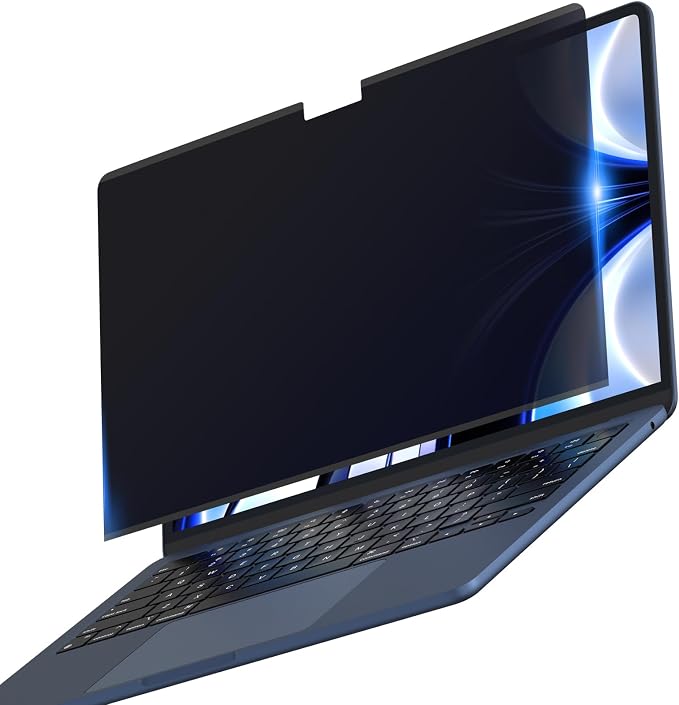 soonjet Privacy Screen for MacBook Air 13.6 Inch (2025–2022, A2681 A3113 A3240), Reusable Adhesive Wide-angle privacy Filter, High Light Transmission, Slim Fit, Easy to Wash & Removable- Clear