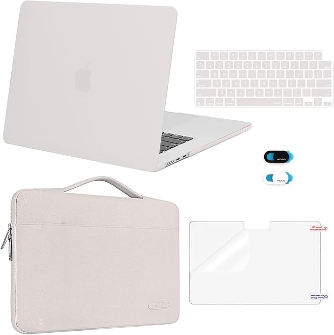 MOSISO Compatible with MacBook Air 15 inch Case M5 2026 M4 2025 M3 M2 2024 2023 A3448 A3241 A3114 A2941,Protective Hard Shell&Carrying Sleeve Bag&Keyboard Cover&Webcam Cover&ScreenFilm, Stone Gray