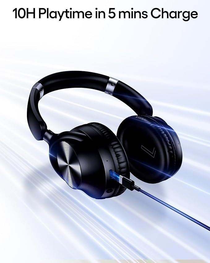 TAGRY Hybrid Active Noise Cancelling Headphones 100H Playtime Wireless Over Ear Bluetooth Headphone with Fast Charging Hi-Res Audio Comfort Earcups Headsets for Travel Home Office Phone PC Dark