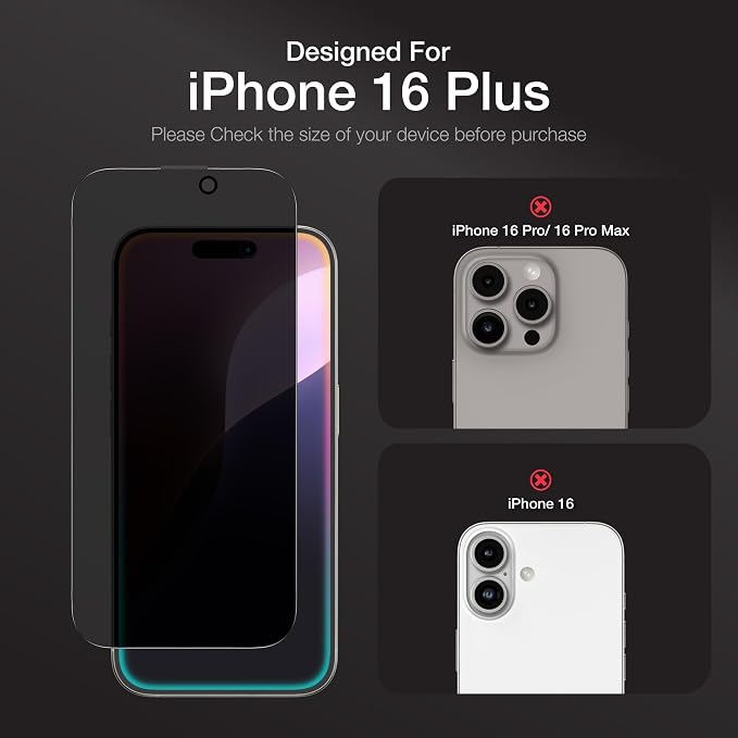 AMAZINGthing for iPhone 16 Plus [Titan - Privacy] Screen Protector, Anti Spy, 9H Tempered Glass, Built-in Dust Filter Full Coverage, Case‑Friendly, Oleophobic, Bubble‑Free Application, 2 Pack