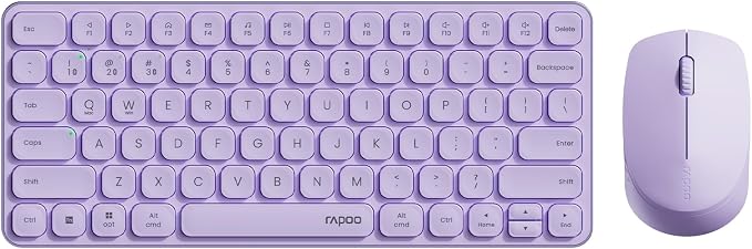 Rapoo Multi-Device Keyboard and Mouse Combo, 2.4GHz/Bluetooth 5.0/4.0 Wireless Keyboard & Mouse Set for Windows/Mac/Linux/Chrome, Support 4 Devices, Low-Profile Silent Click, Battery Powered, Purple